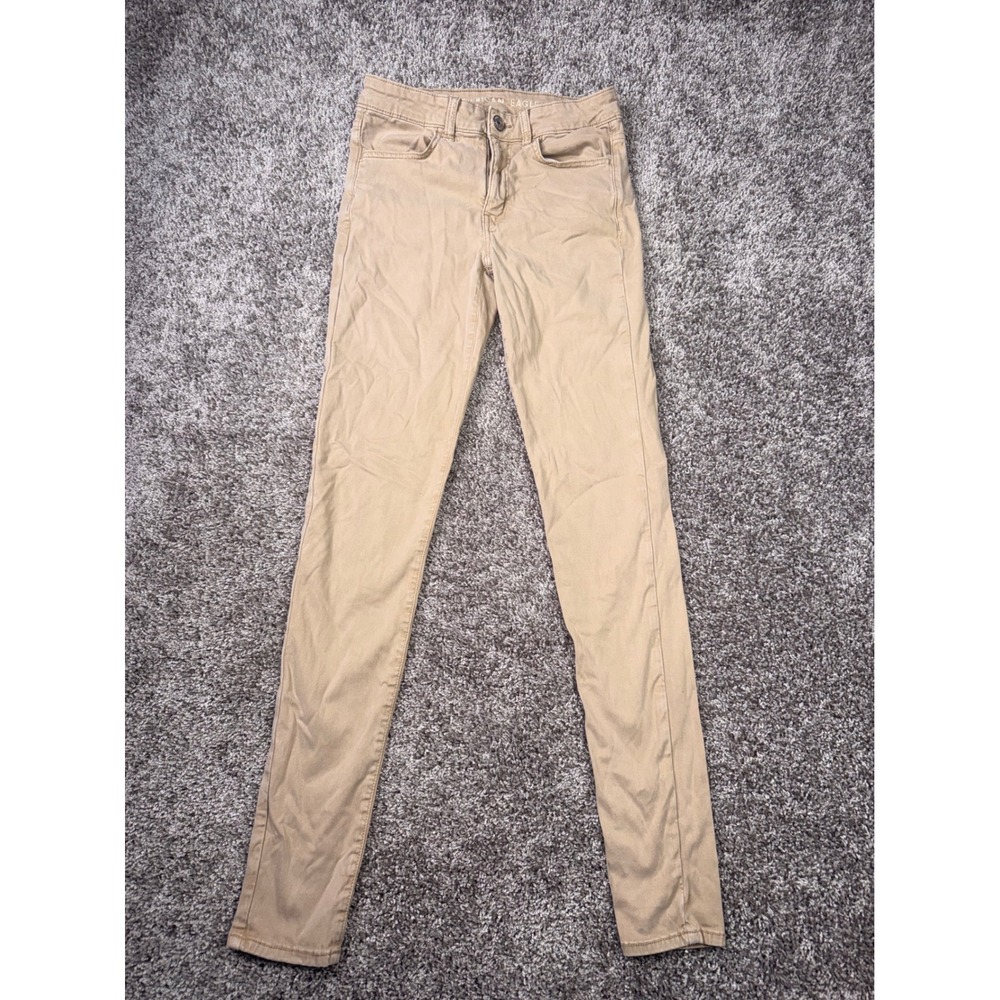 American Eagle Skinny Khaki Pants Womens 6 X-Long Tan Stretch Casual 1050